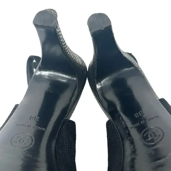 Chanel Tweed Slingback Cap Toe CC Logo Pumps Black Size 38 - Picture 12 of 12